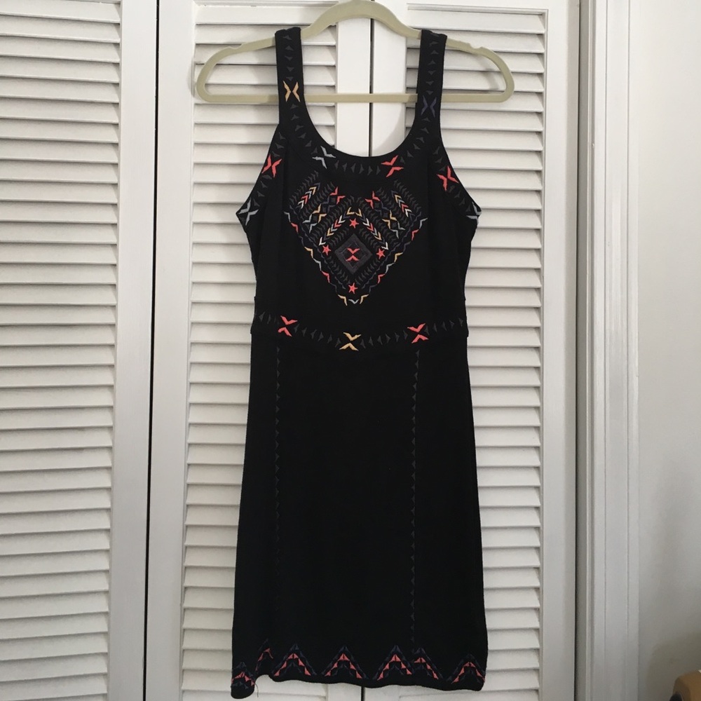 Free People Black Midi Dress with Colorful Embroidery